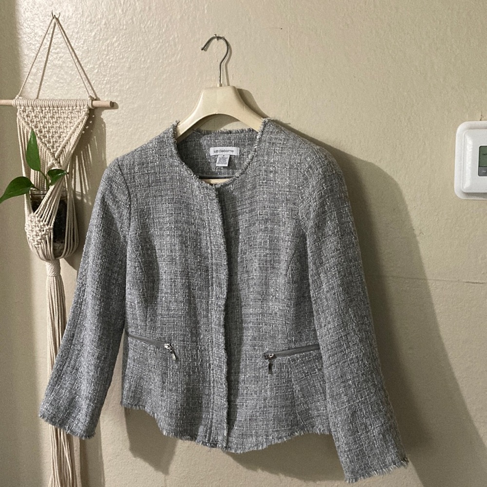 Liz Claiborne Jacket, grey and white, size M